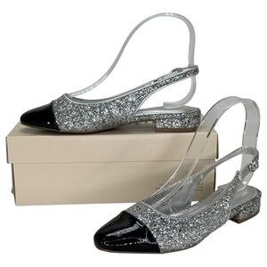 ON 34th Avril Cap Toe Silver Glitter Slingback Womens Flats Size 6M